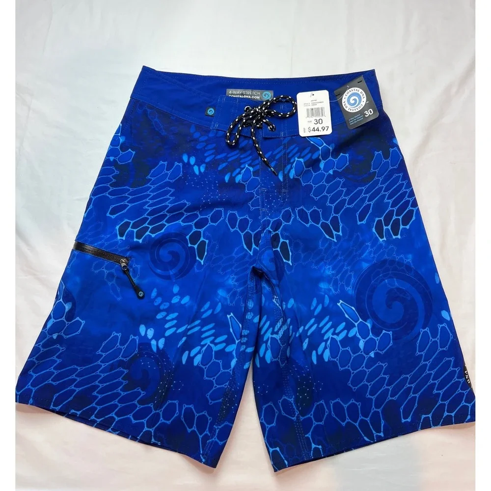 Coastal DNA Boardshort Men 30 Aqua Abyss Blue Scale 4-Way Stretch Swim Trunk D15